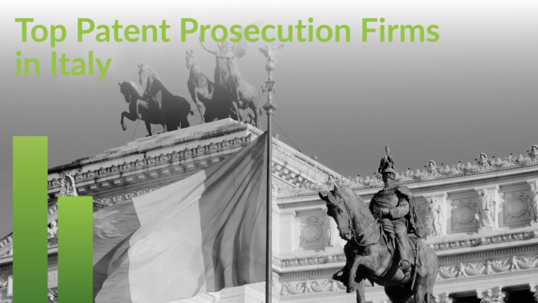 Title card reading Top Patent Prosecution Firms in Italy over a gray photograph of the Vittoriano