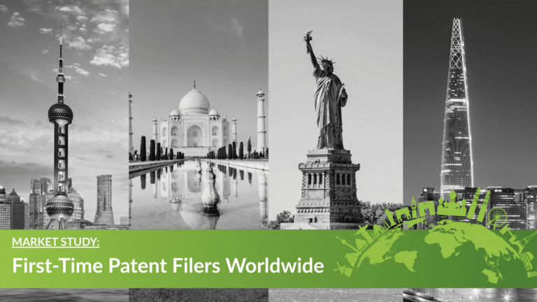 Market study cover for First-Time Patent Filers Worldwide over four city landmarks