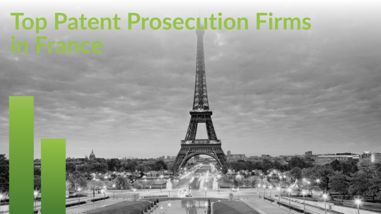 Title card reading Top Patent Prosecution Firms in France over a monochrome view of the Eiffel Tower