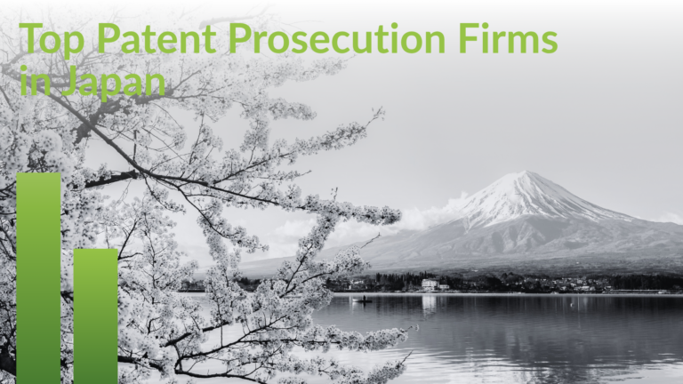 Title card reading Top Patent Prosecution Firms in Japan over a desaturated Mount Fuji photograph