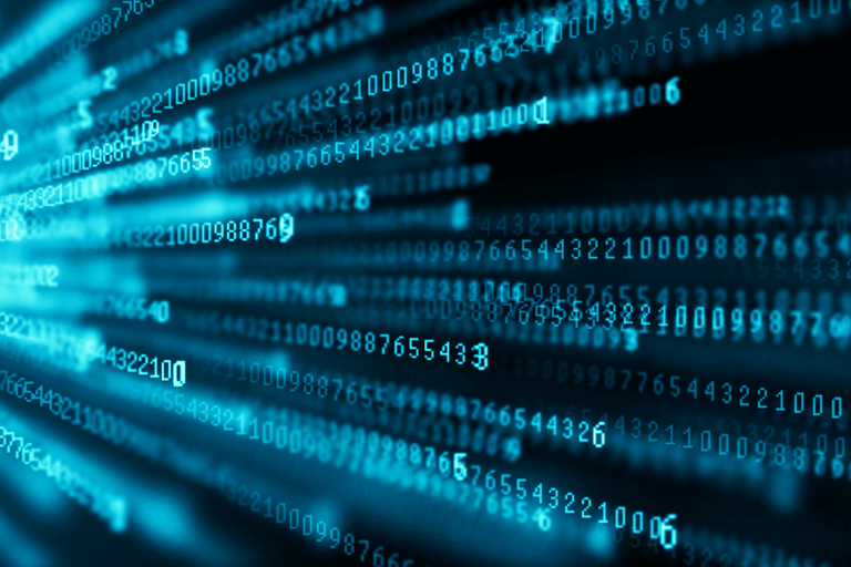 Rows of glowing blue digits receding into darkness, used as a big data illustration